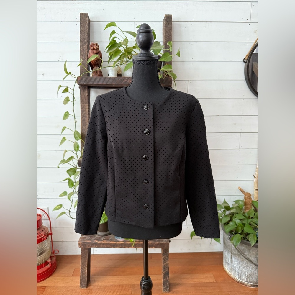 Chico's Black Button-Up Blazer Jacket with Gem Buttons - Picture 8 of 17